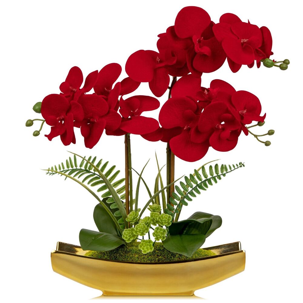 8277 Orchid Artificial Flowers 17" Silk Red Orchid Floral Arrangement